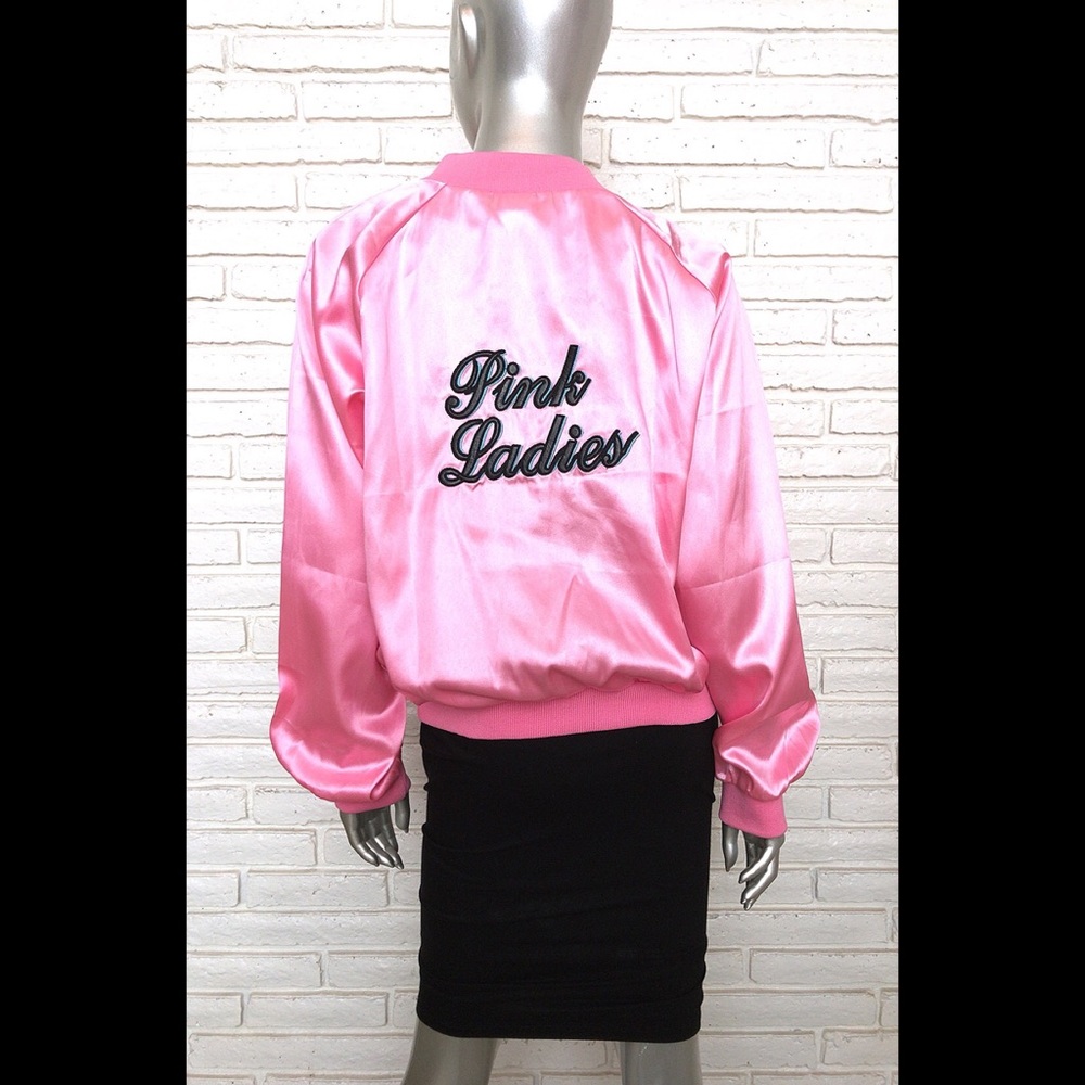Pink Ladies Satin Jacket M Grease Bowling Bomber